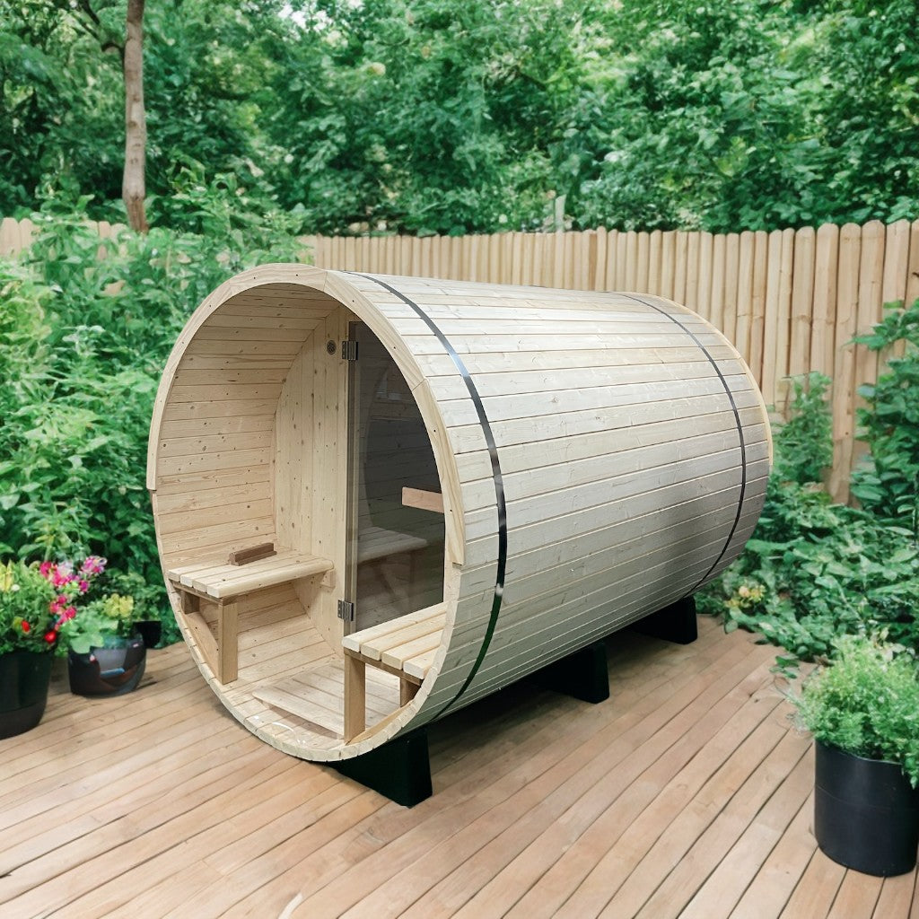 バレルサウナ | 4~6人用 | ストーブセット | 休憩スペース付 | 選べる木材
