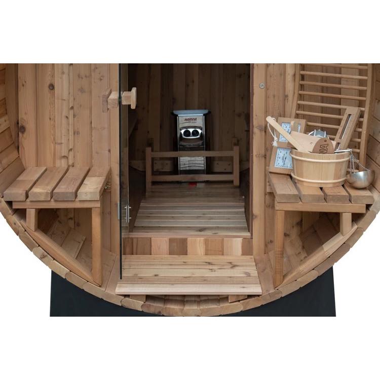 Harvia製電気ストーブの他、温湿度計やロウリュセットが付属