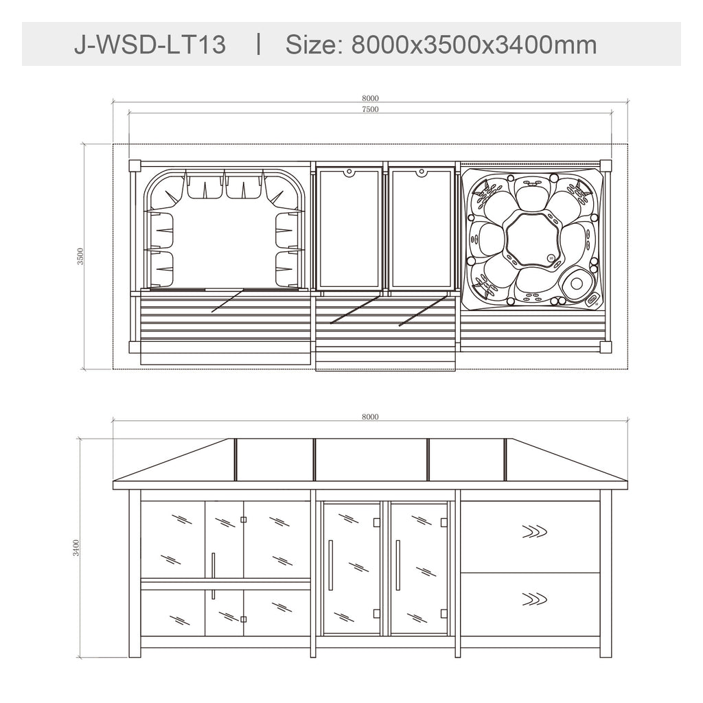 屋外サウナ | ガーデンサウナ | 8人用 | J-WSD-LT13 | シャワー付 | 自宅サウナ