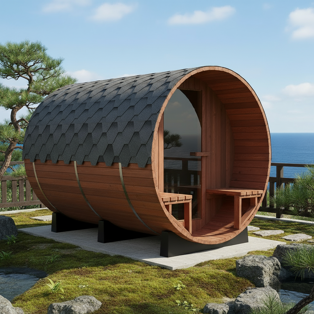 バレルサウナ | 4~6人用 | ストーブセット | 休憩スペース付 | 選べる木材