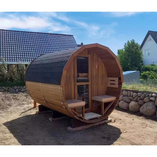 バレルサウナ | 薪ストーブ付 | 2-4人用 | ハーフガラス | 選べる木材