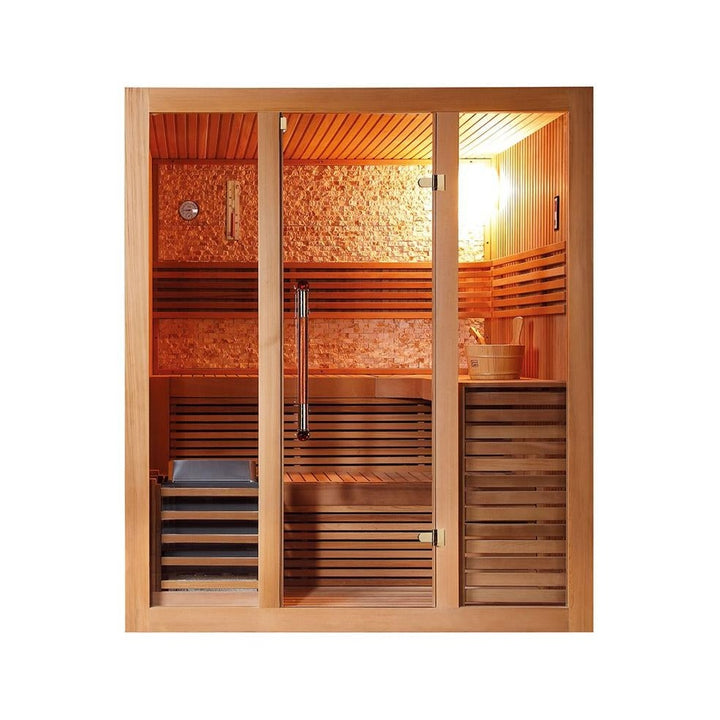 屋内サウナ | 3-4人用 石壁 2段L字 | J-WSD-1232 | Bluetoothスピーカー搭載 | 自宅サウナ