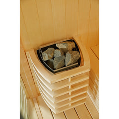 ロウリュ対応ストーブをつければ心地良い蒸気でサウナを楽しめます