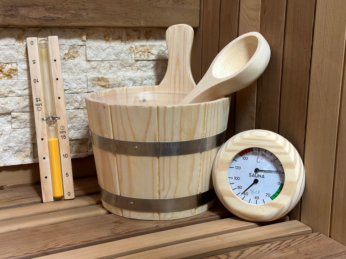 サウナストーンバスケット +ロウリュバケツセット+温湿度計 サウナストーンバスケット +ロウリュバケツセット+温湿度計