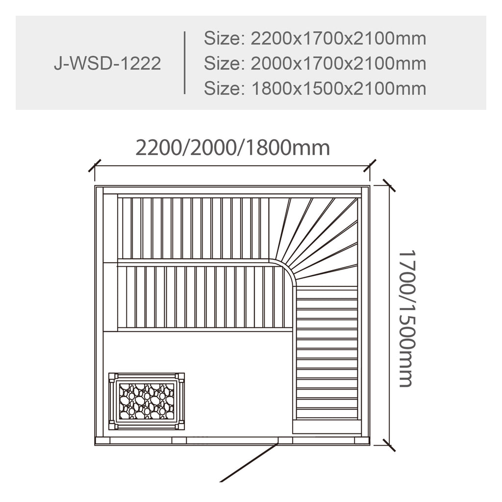 屋内サウナ | 3-4人用 石壁 2段L字 | J-WSD-1222 | Bluetoothスピーカー搭載 | 自宅サウナ