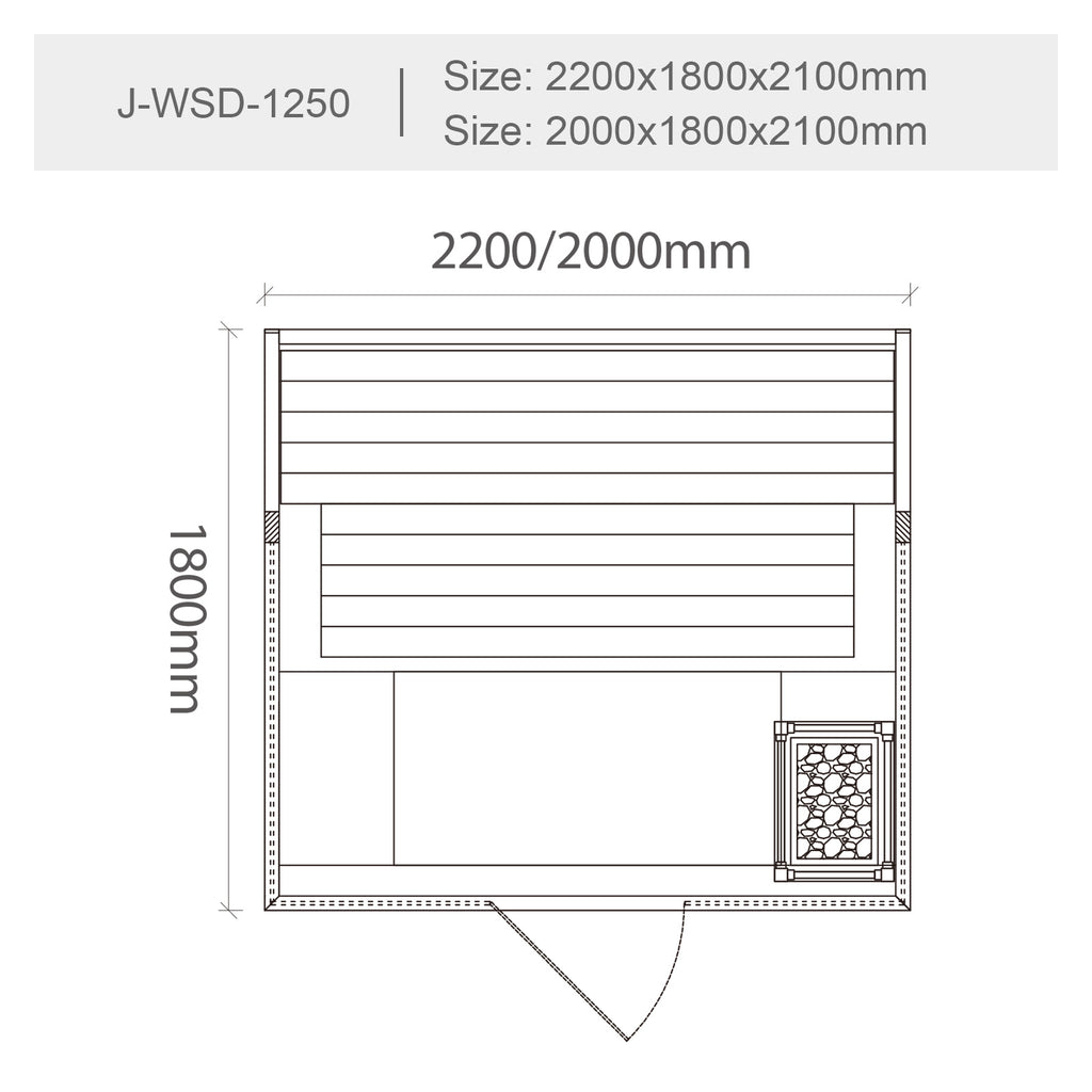 屋内サウナ | 3-4人用 ガラス壁 | J-WSD-1250 | Bluetoothスピーカー搭載 | 自宅サウナ