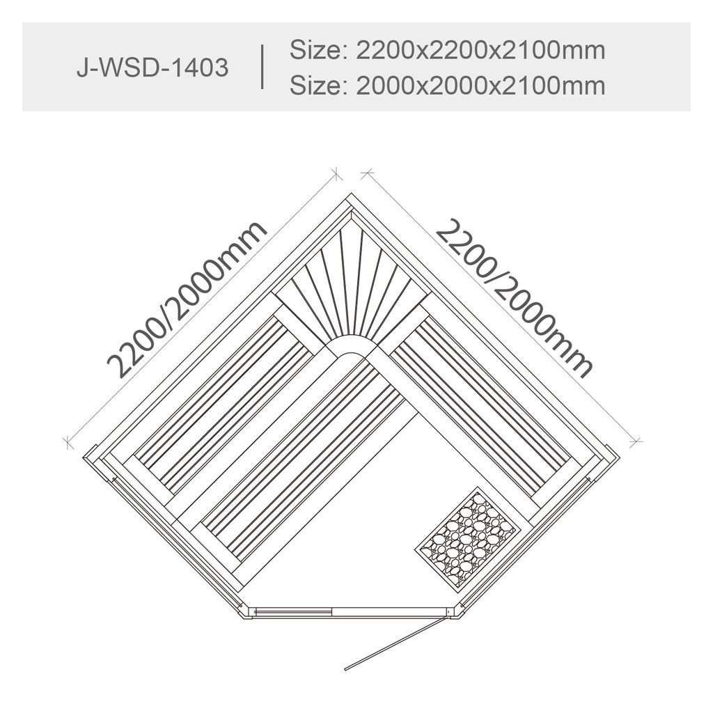 屋内サウナ | 3-4人用 コーナー | J-WSD-1403 |  Bluetoothスピーカー搭載 | 角設置タイプ | 自宅サウナ