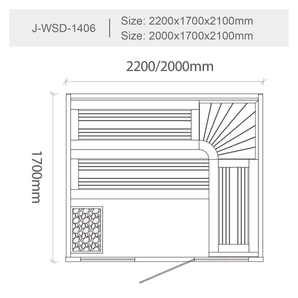 屋内サウナ | 3-4人用 石壁 2段L字 | J-WSD-1406 | Bluetoothスピーカー搭載 | 自宅サウナ