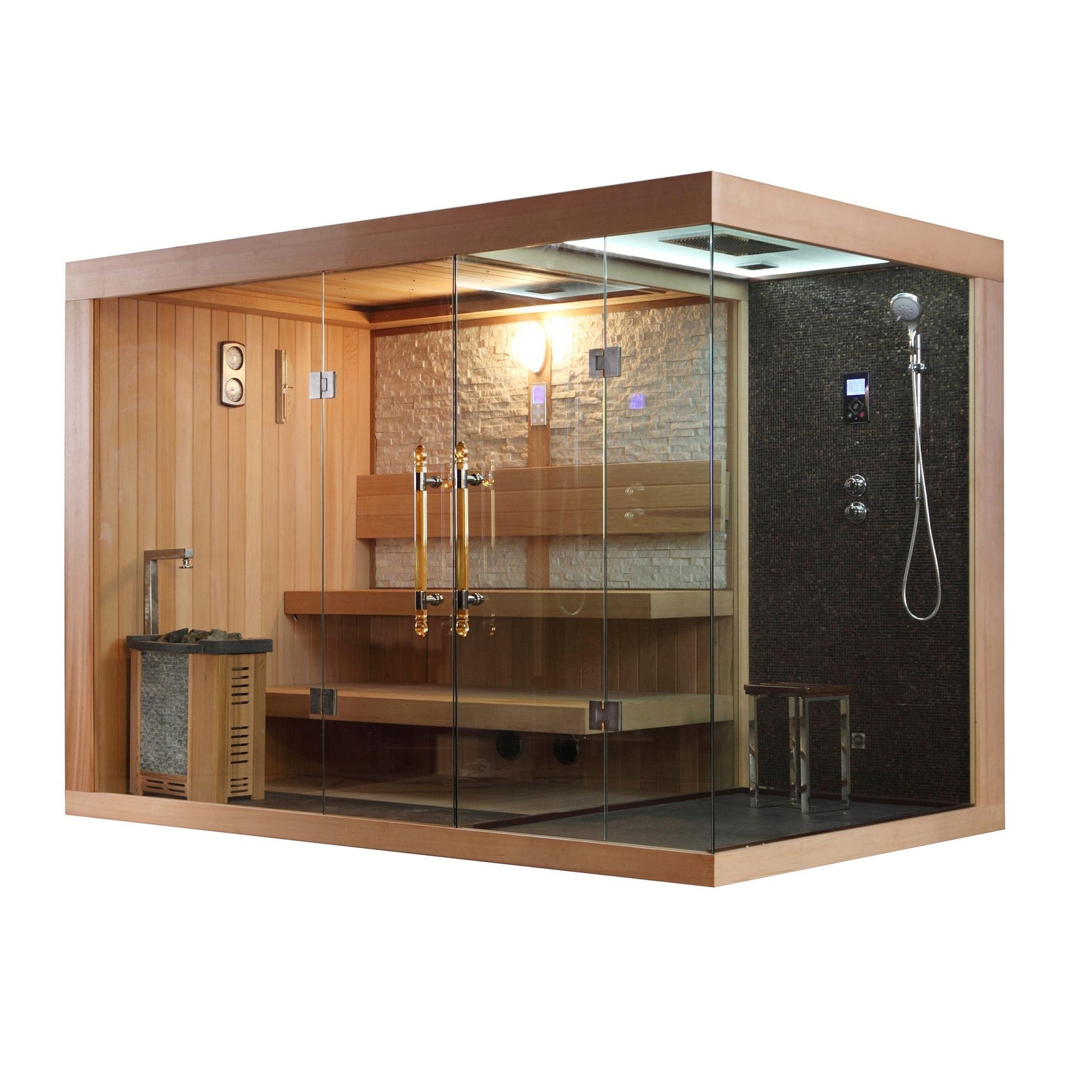 シャワールーム付き ルームサウナ 2～4人用 屋内 ガラスデザイン ボックス 室内用 J-WSD-1388