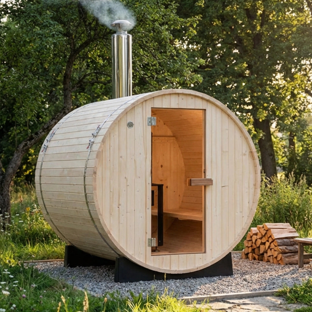 バレルサウナ | 3-4人用 | 薪ストーブ付属 | コンパクト | 自宅サウナ
