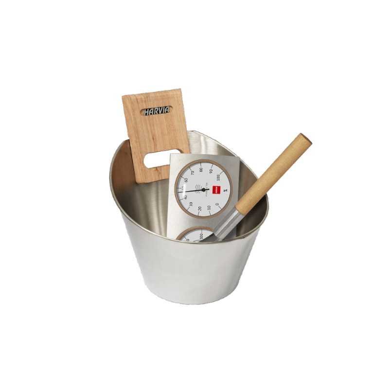 Harvia スチールアクセサリー3点セット | ラドル | バケツ | 温湿度計 | 全2色 | サウナアクセサリー
