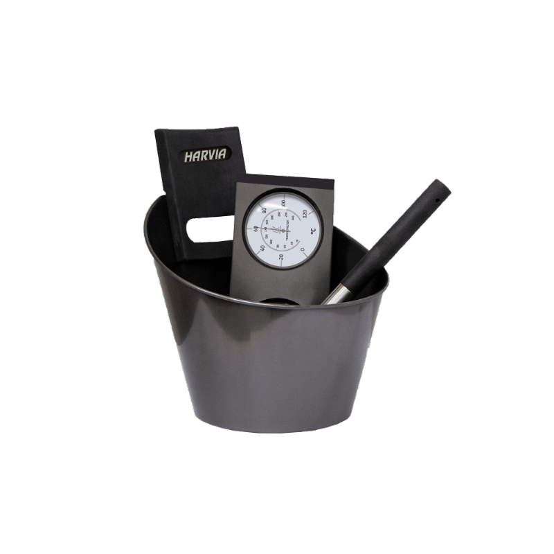 Harvia スチールアクセサリー3点セット | ラドル | バケツ | 温湿度計 | 全2色 | サウナアクセサリー
