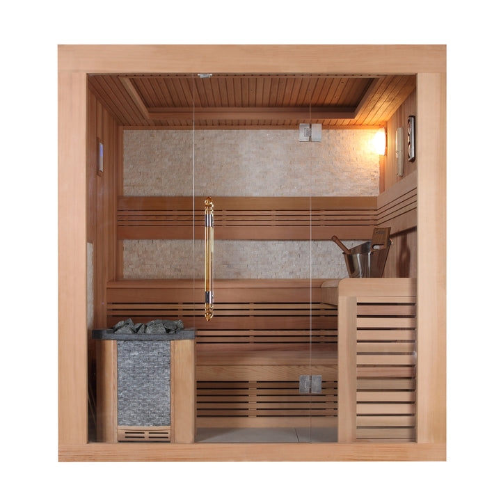 屋内サウナ | 4人用 石壁 2段L字 | J-WSD-1241 | Bluetoothスピーカー搭載 | 自宅サウナ