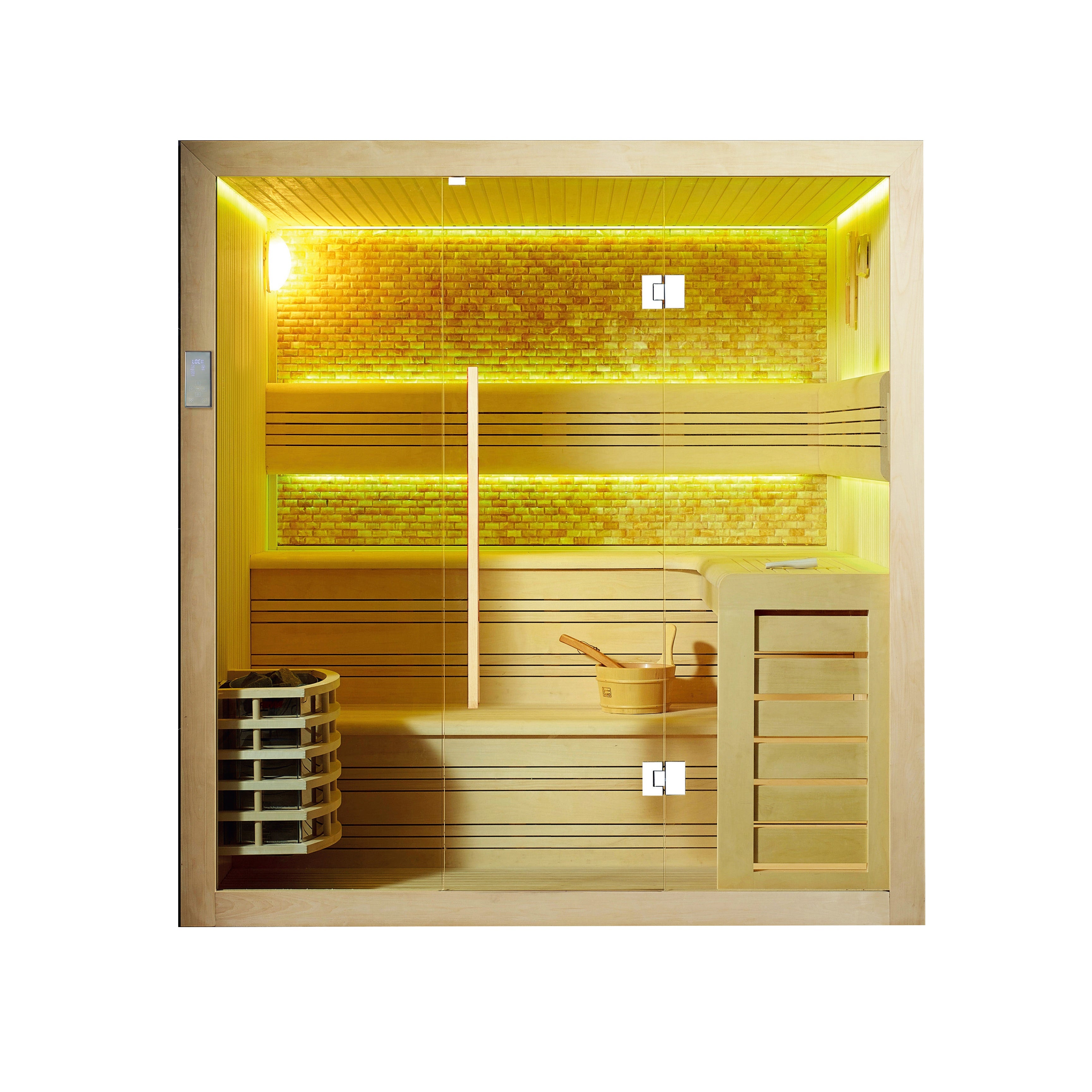屋内サウナ | 3〜4人用 石壁 2段L字 | J-WSD-1102S | Bluetoothスピーカー | 自宅サウナ