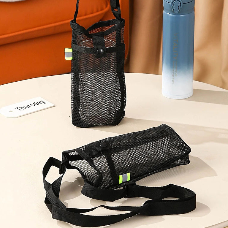 タンブラースリーブカバー | メッシュポケット付き | ポリエステル製 | ブラック